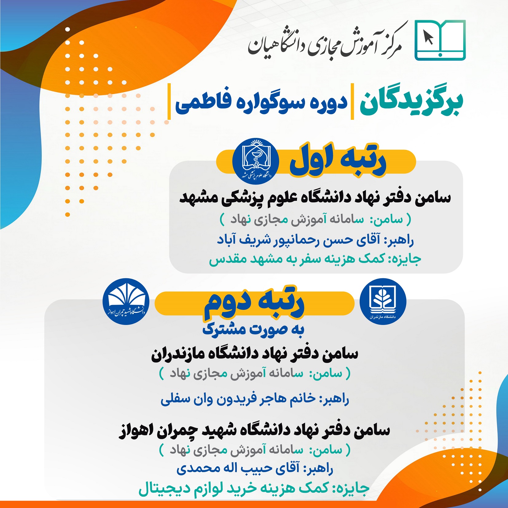 معرفی برگزیدگان دو طرح ملی سوگواره فاطمی و جشنواره رفیق خوشبخت ما